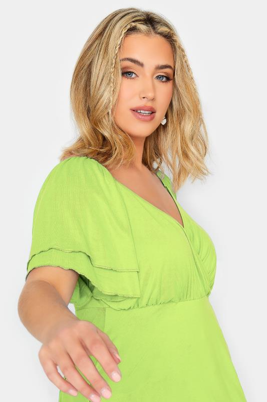 LIMITED COLLECTION Plus Size Lime Green Layered Sleeve Wrap Top | Yours Clothing 5