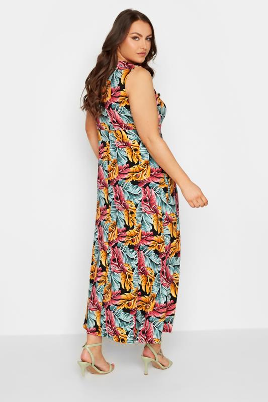 YOURS Plus Size Black Tropical Leaf Print Wrap Maxi Dress | Yours Clothing 3