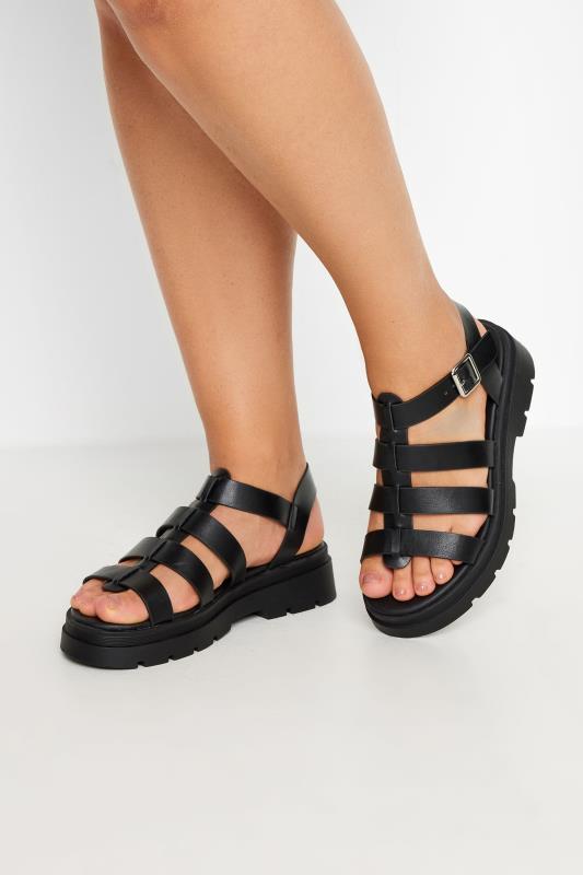  Tallas Grandes Black Chunky Gladiator Sandals In Wide E Fit & Extra Wide EEE Fit