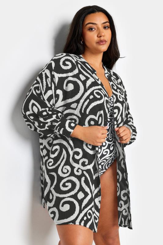  Grande Taille YOURS Curve Black Abstract Print Crinkle Beach Shirt