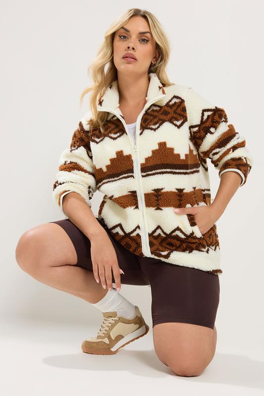  YOURS Curve Chocoladebruine Fairisle Borg Fleece Jas