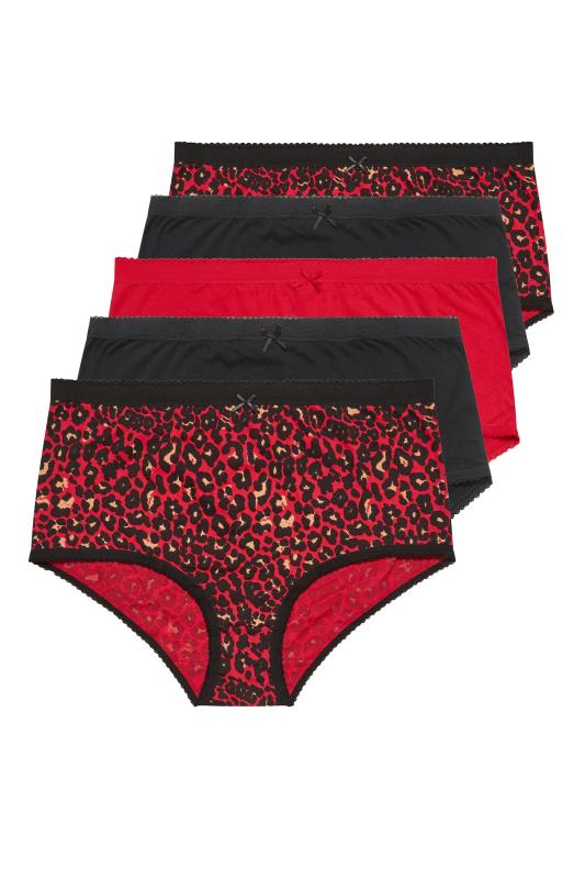 Plus Size 5 PACK Red & Black Animal Print Full Briefs | Yours Clothing 3
