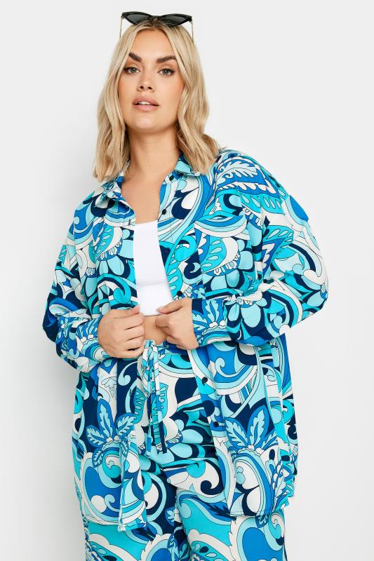  Grande Taille LIMITED COLLECTION Curve Blue Abstract Print Boyfriend Shirt