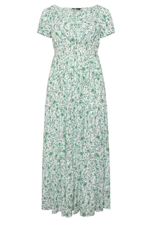YOURS Plus Size Green Floral Bardot Maxi Dress | Yours Clothing 5