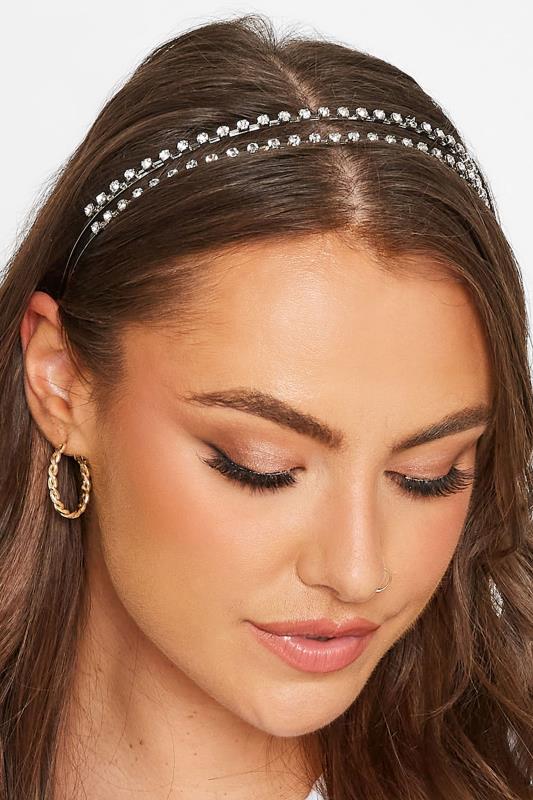  Grande Taille Silver Diamante Double Headband