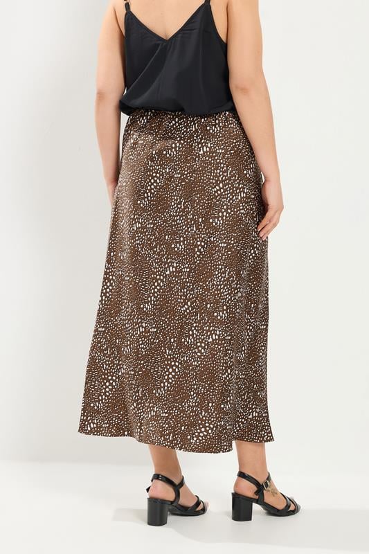 YOURS Plus Size Chocolate Brown Deer Print Satin Skirt | Yours Clothing 2