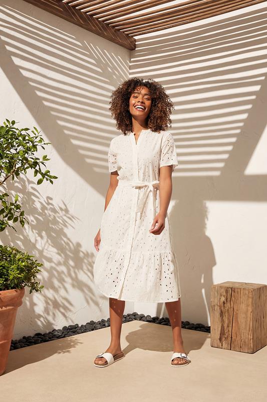 M&Co White Cotton Broderie Button Through Dress