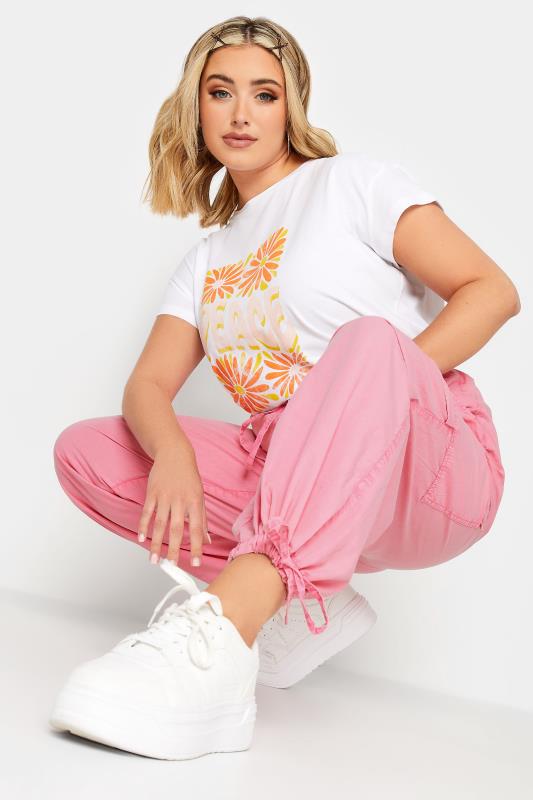 LIMITED COLLECTION Plus Size Pink Acid Wash Cargo Trousers | Yours Clothing 4