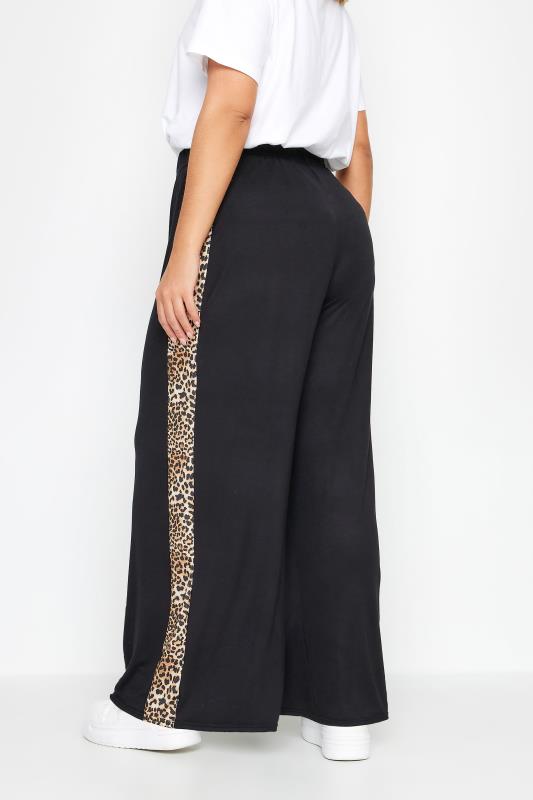 LIMITED COLLECTION Plus Size Black Leopard Print Stripe Wide Leg Trousers | Yours Clothing 3