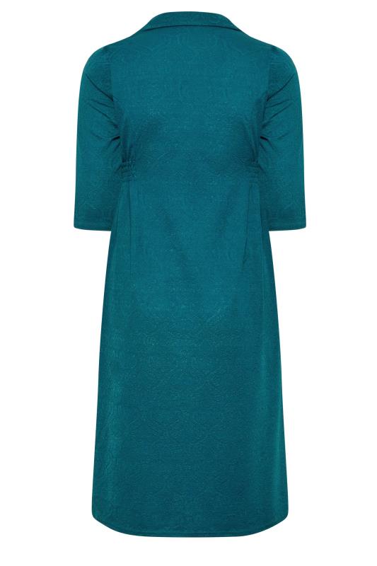 Plus Size Teal Blue Textured Collared Dress | Yours Clothing 7