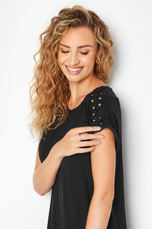 LTS Tall Women's Black Crochet Sleeve Detail T-Shirt | Long Tall Sally 4