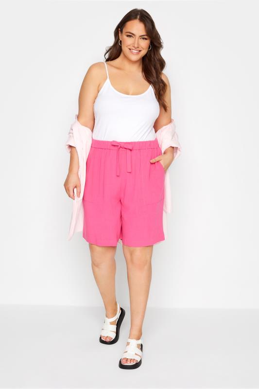 Plus Size  Curve Hot Pink Linen Shorts