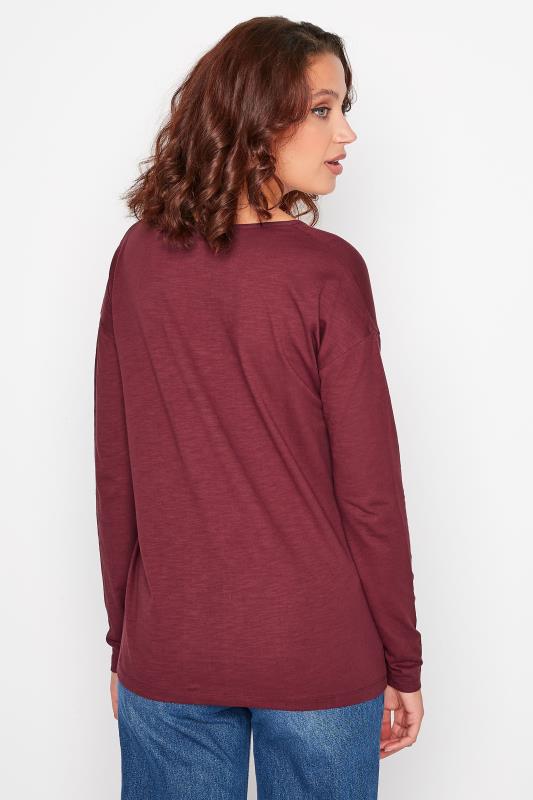 LTS Tall Dark Red V-Neck Long Sleeve Cotton T-Shirt 3