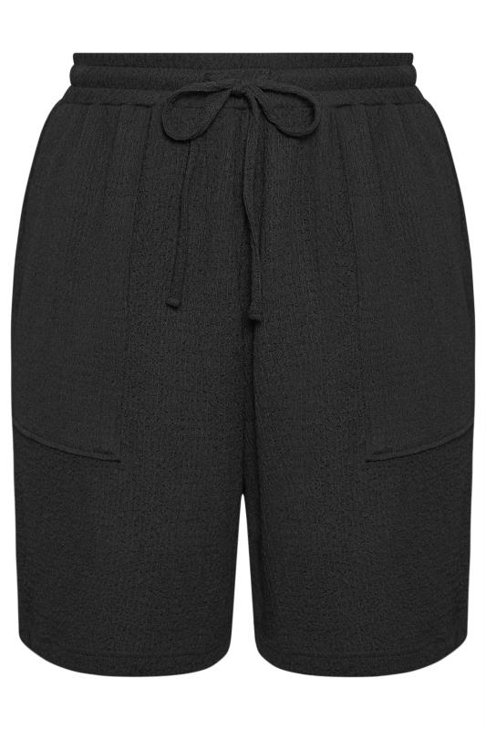 YOURS Plus Size Black Textured Crinkle Shorts | Yours Clothing 5