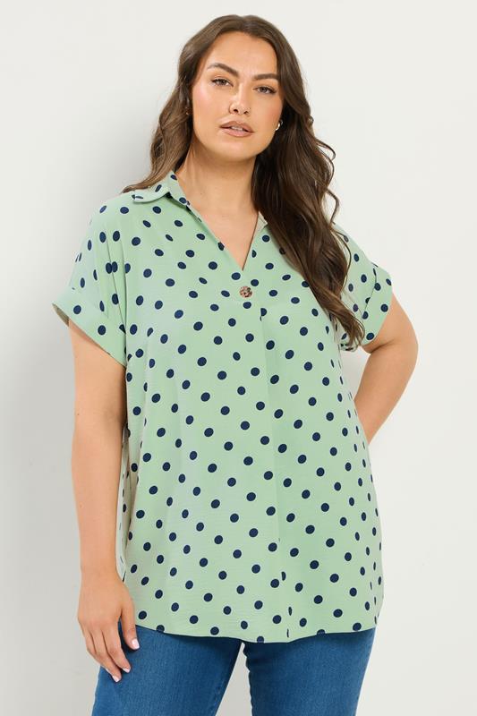  YOURS camisa plisada con lunares verdes