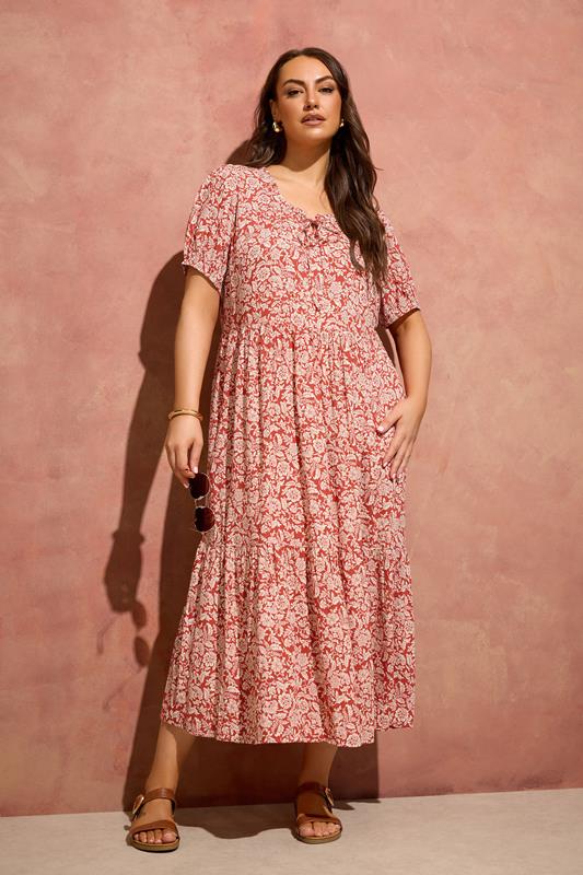  EVANS vestido naranja con estampado floral y cuello con lazo