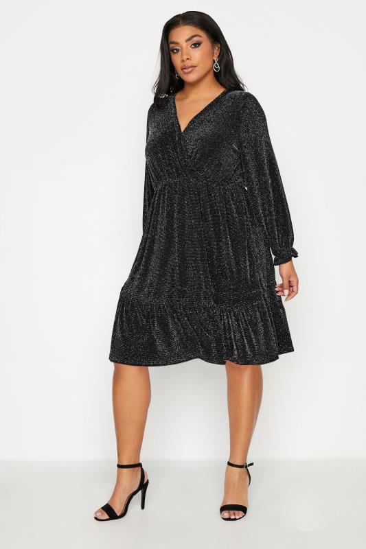 Plus Size  LIMITED COLLECTION Black Balloon Sleeve Glitter Dress