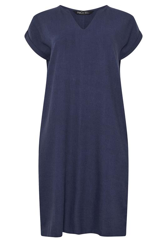 M&Co Navy Blue Notch Neck Linen Dress | M&Co 6