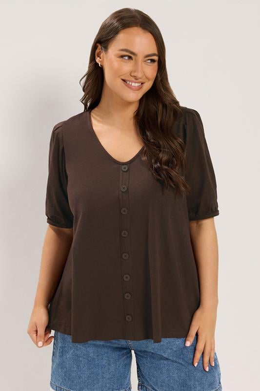 YOURS Curve Chocolate Brown Puff Sleeve Top