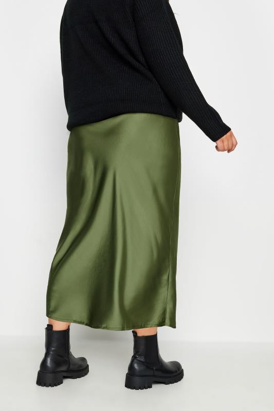 YOURS Plus Size Olive Green Satin Midi Skirt | Yours Clothing 4
