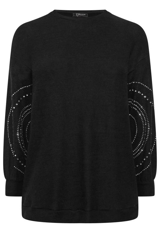 YOURS LUXURY Plus Size Black Embellished Sleeve Jumper | Yours Clothing 7