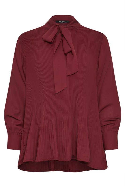 M&Co Burgundy Red Pleated Bow Neck Blouse | M&Co 5
