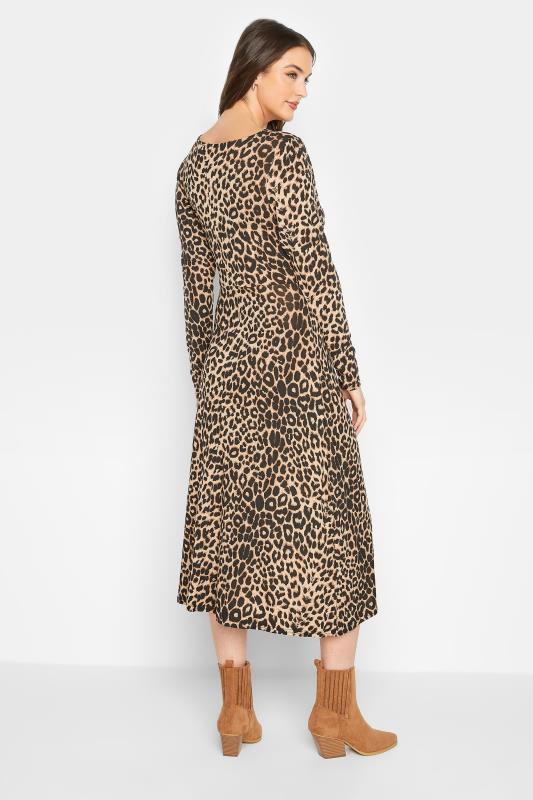 LTS Tall Women's Brown Leopard Print Long Sleeve Tea Dress | Long Tall Sally 3