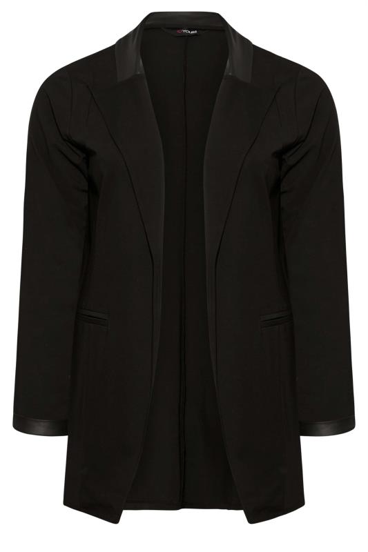 Plus Size Black Faux Leather Detail Blazer | Yours Clothing 6