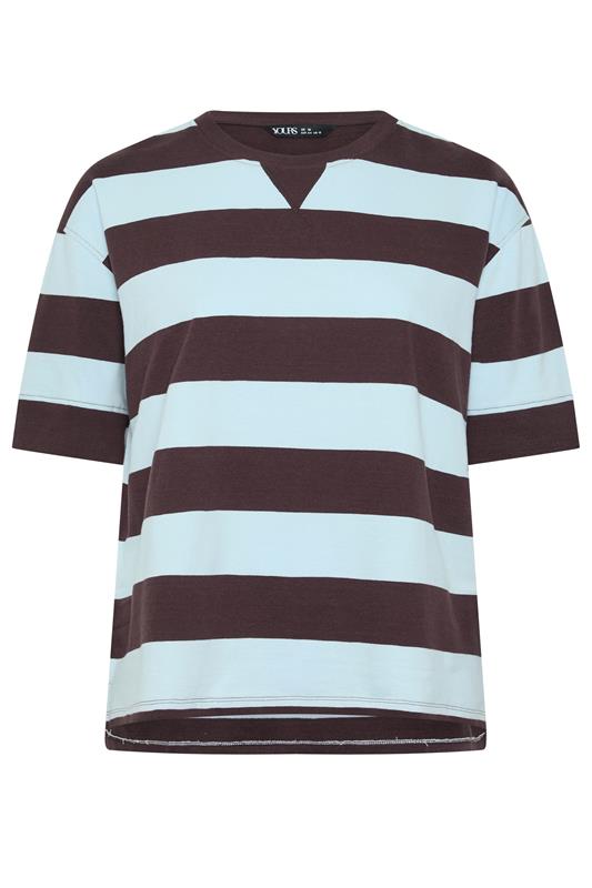 YOURS Plus Size Chocolate Brown & Blue Stripe Heavyweight T-Shirt | Yours Clothing 1