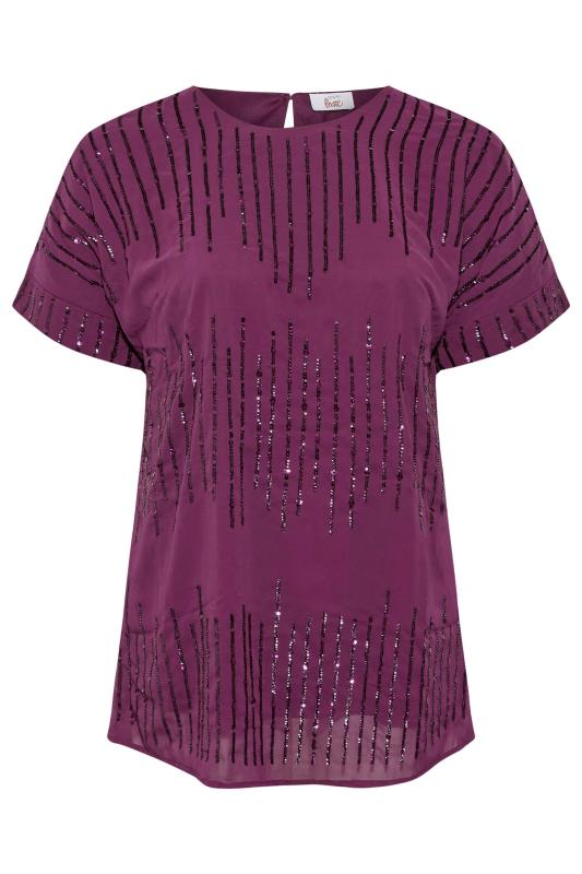 Plus Size LUXE Purple Sequin Hand Embellished Top | Yours Clothing 6