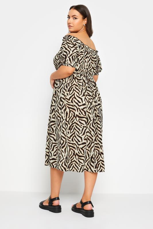 YOURS Plus Size Beige Brown Animal Print Bardot Midi Dress | Yours Clothing 3