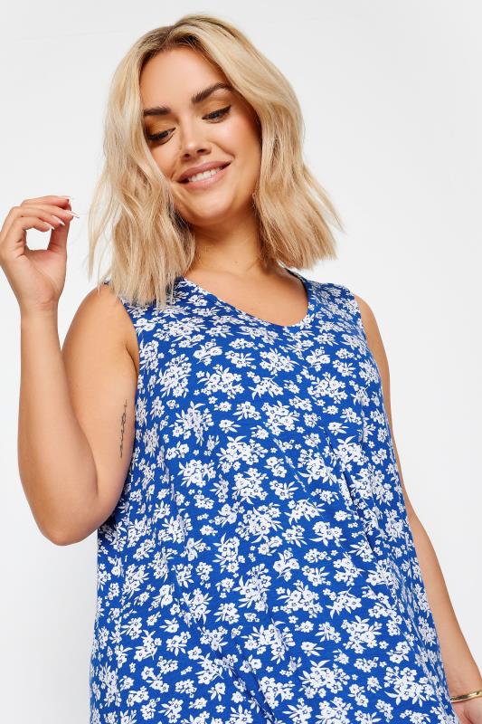 YOURS Plus Size Blue Floral Print Pleated Swing Vest Top | Yours Clothing 4