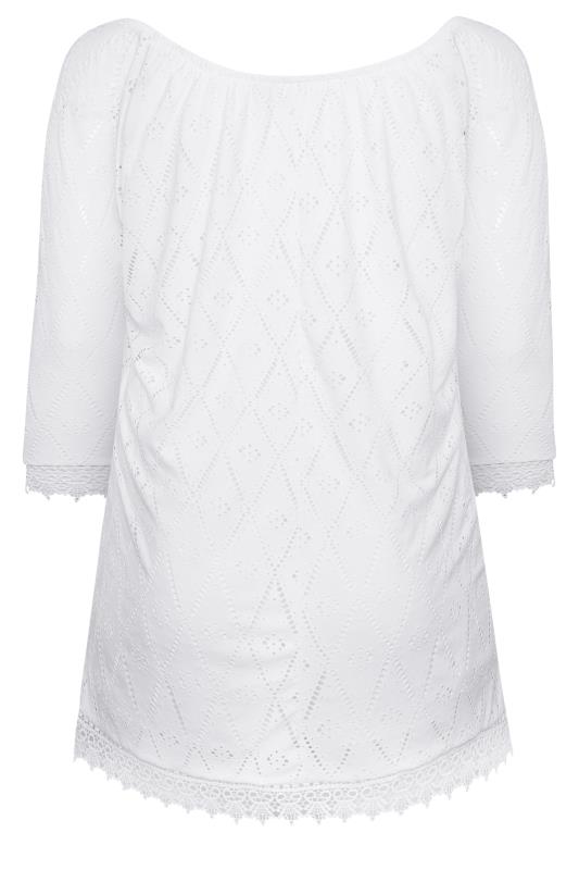 YOURS Plus Size White Pointelle Lace Trim Top | Yours Clothing 7