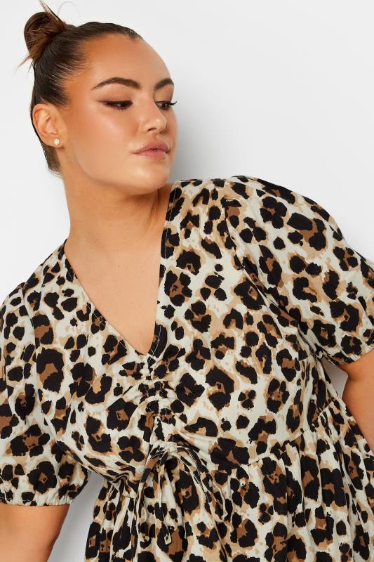 LIMITED COLLECTION Plus Size Brown Animal Print Ruched Front Peplum Top | Yours Clothing 4