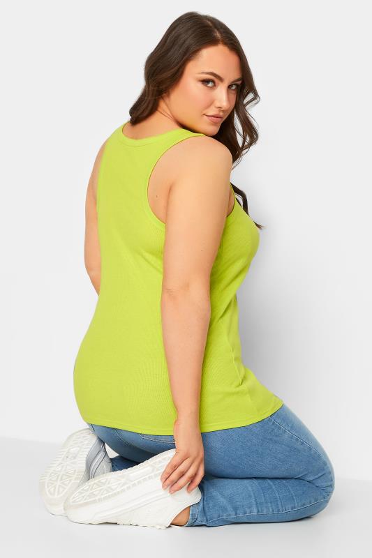 YOURS Curve Plus Size Lime Green Ribbed Racer Vest | Yours Clothing  2