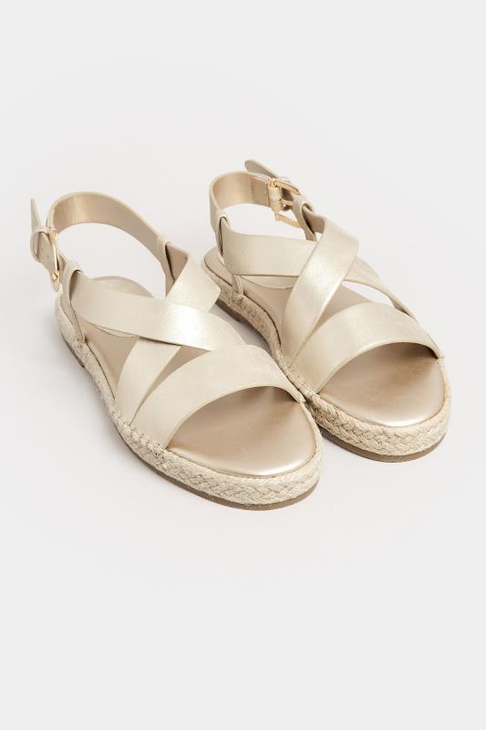 LTS Gold Espadrille Crossover Strap Sandals In Standard Fit | Long Tall Sally  2