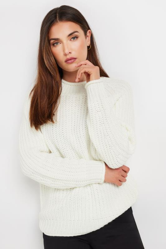 LTS Tall Women's Ivory White High Neck Knit Jumper | Long Tall Sally 3