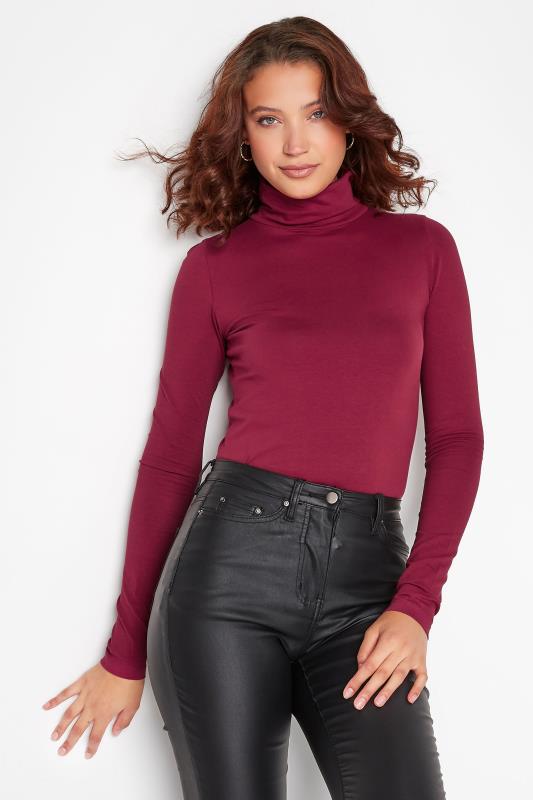LTS Tall Dark Red Roll Neck Long Sleeve Top 1