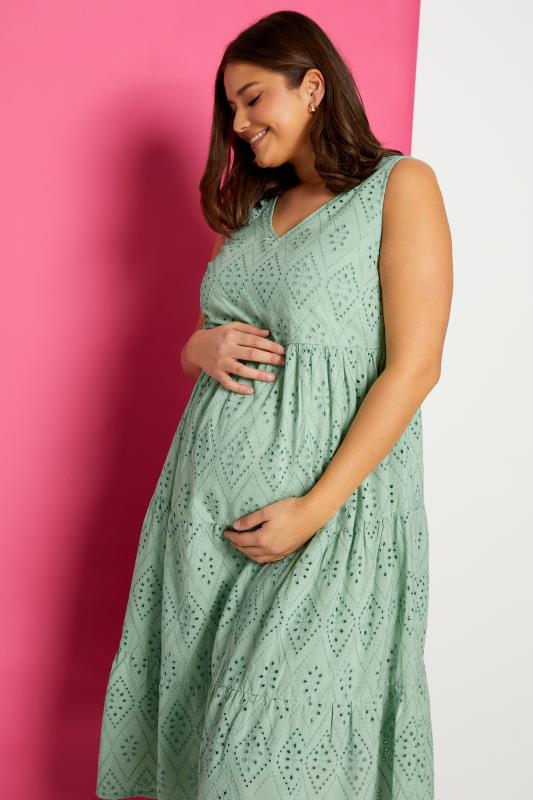 BUMP IT UP MATERNITY Plus Size Broderie Anglaise Tiered Midi Dress | Yours Clothing  1