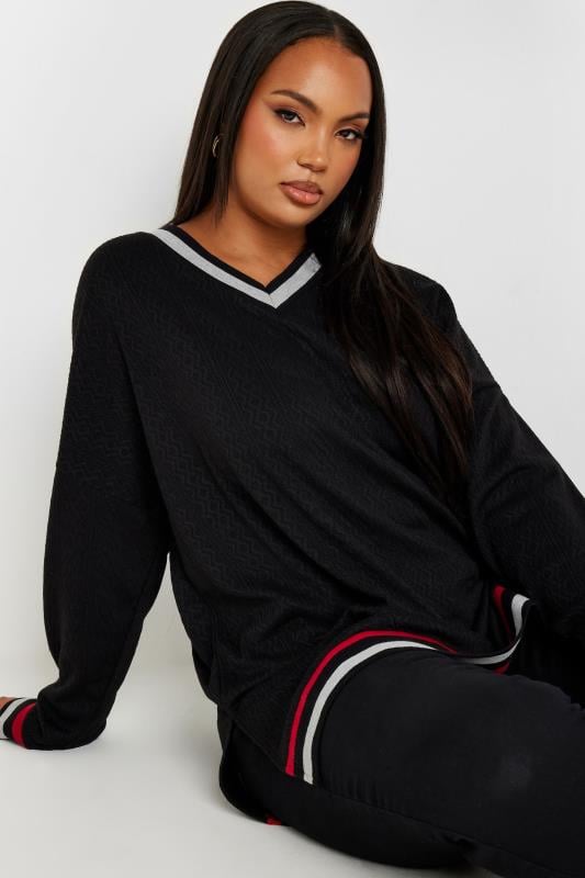 Plus Size  YOURS Curve Black V-Neck Knit Sweatshirt