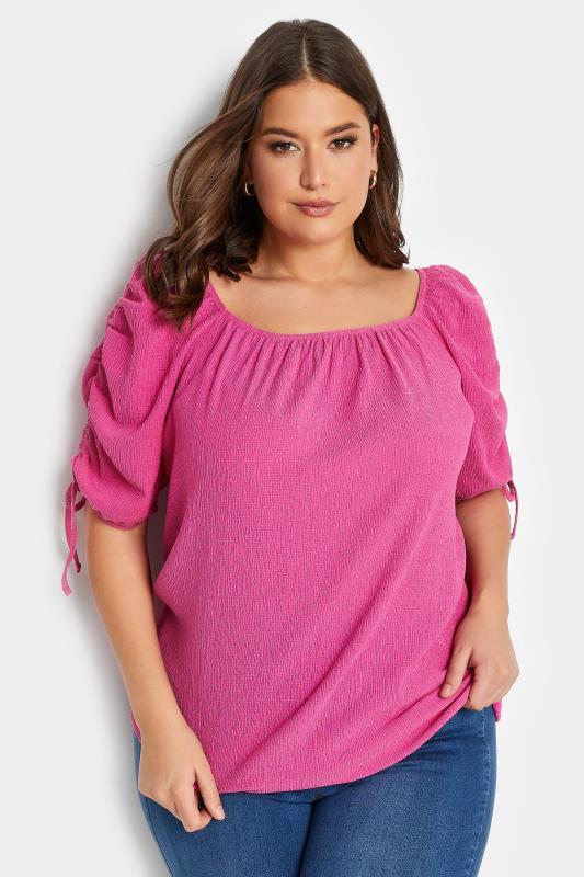 YOURS Plus Size Pink Textured Bubble Hem Top | Yours Clothing 1