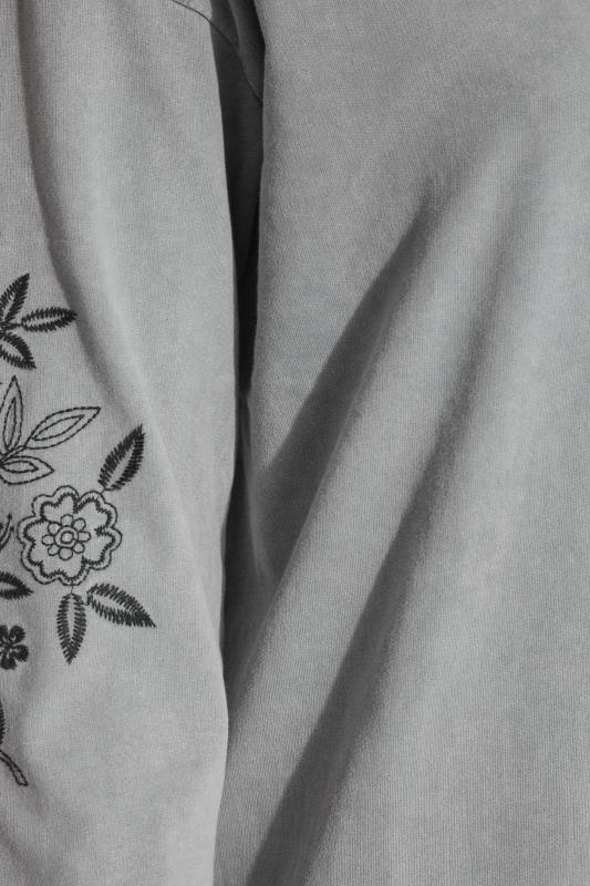 Grey Embroidered Floral Print Sleeve Sweatshirt_S.jpg