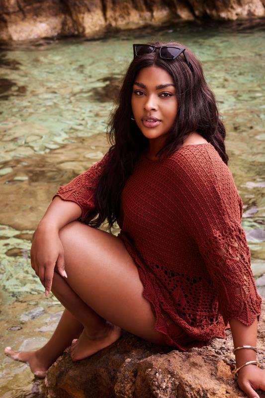 YOURS Plus Size Red Crochet Detail Jumper | Yours Clothing 1
