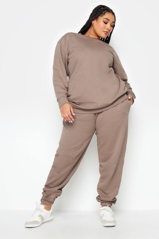YOURS Plus Size Mocha Brown Cuffed Joggers | Yours Clothing 2
