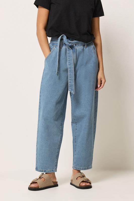 PixieGirl Petite Women's Blue Belted Barrel Jeans | PixieGirl 1