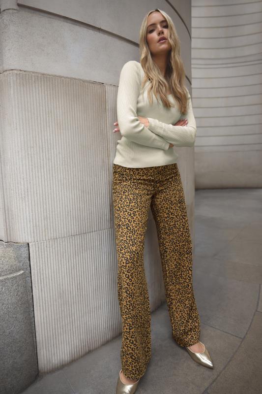 Tall  Natural Brown Leopard Print Wide Leg Jeans