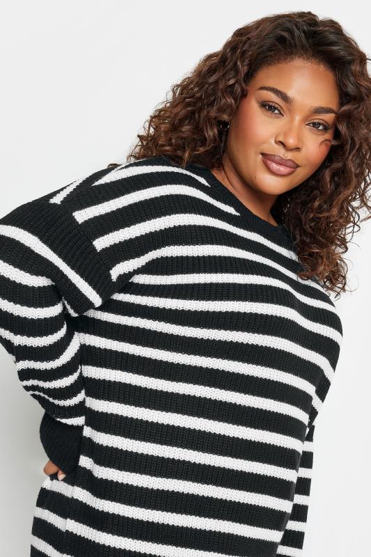 YOURS Plus Size Black Stripe Drop Shoulder Knitted Jumper | Yours Clothing 5