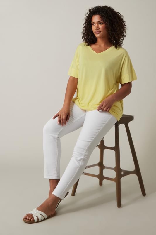 EVANS Plus Size Yellow V-Neck Modal Rich T-Shirt | Evans 3