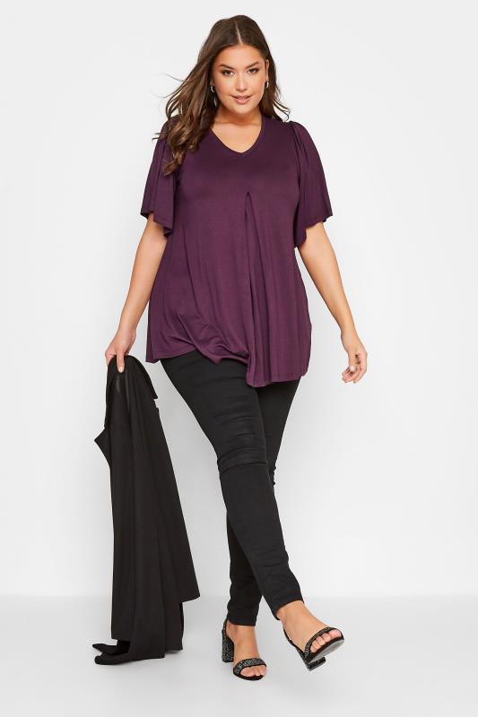 Plus Size Purple Pleat Angel Sleeve Swing Top | Yours Clothing 2