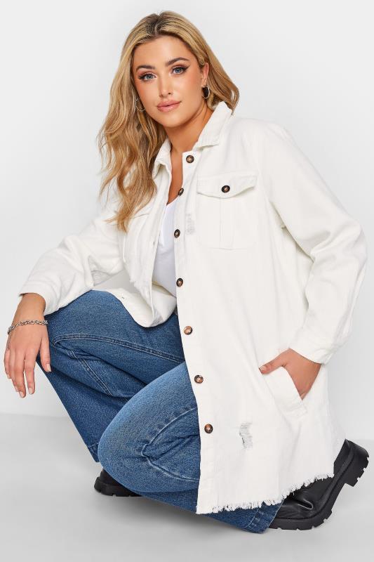 Plus Size  LIMITED COLLECTION Curve White Ripped Cord Shacket